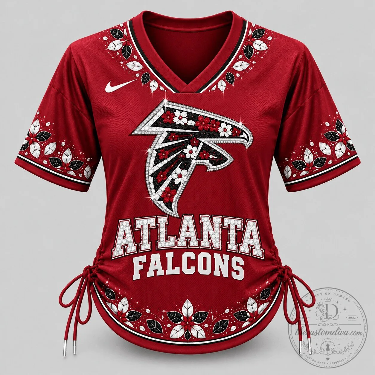 Atlanta Falcons Floral Logo Lace Up Women's Football Jersey Top