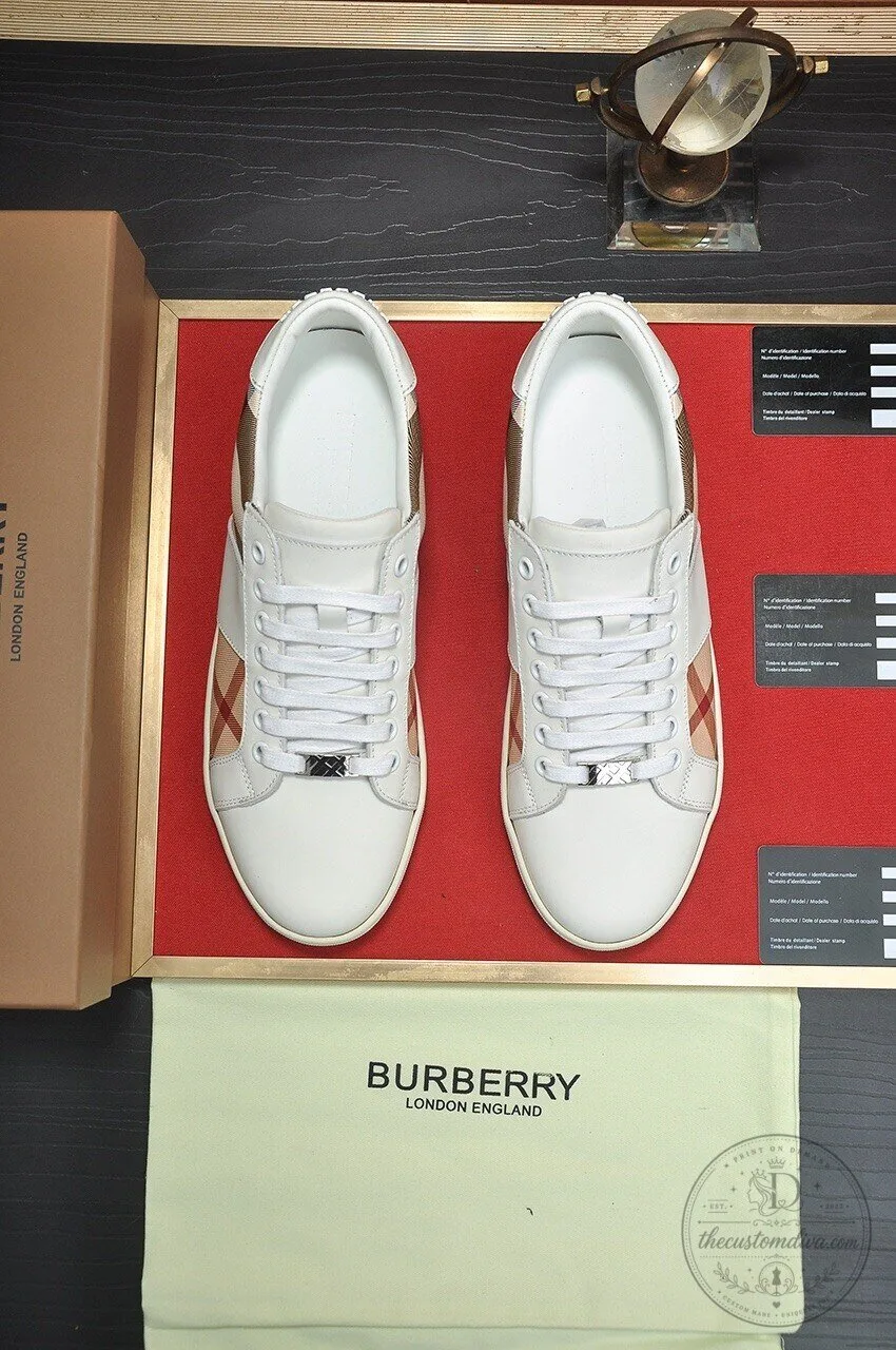 Burberry Check Pattern White Leather Lace-Up Casual Sneakers for Men 11 Burberry Check Pattern White Leather Lace-Up Casual Sneakers for Men