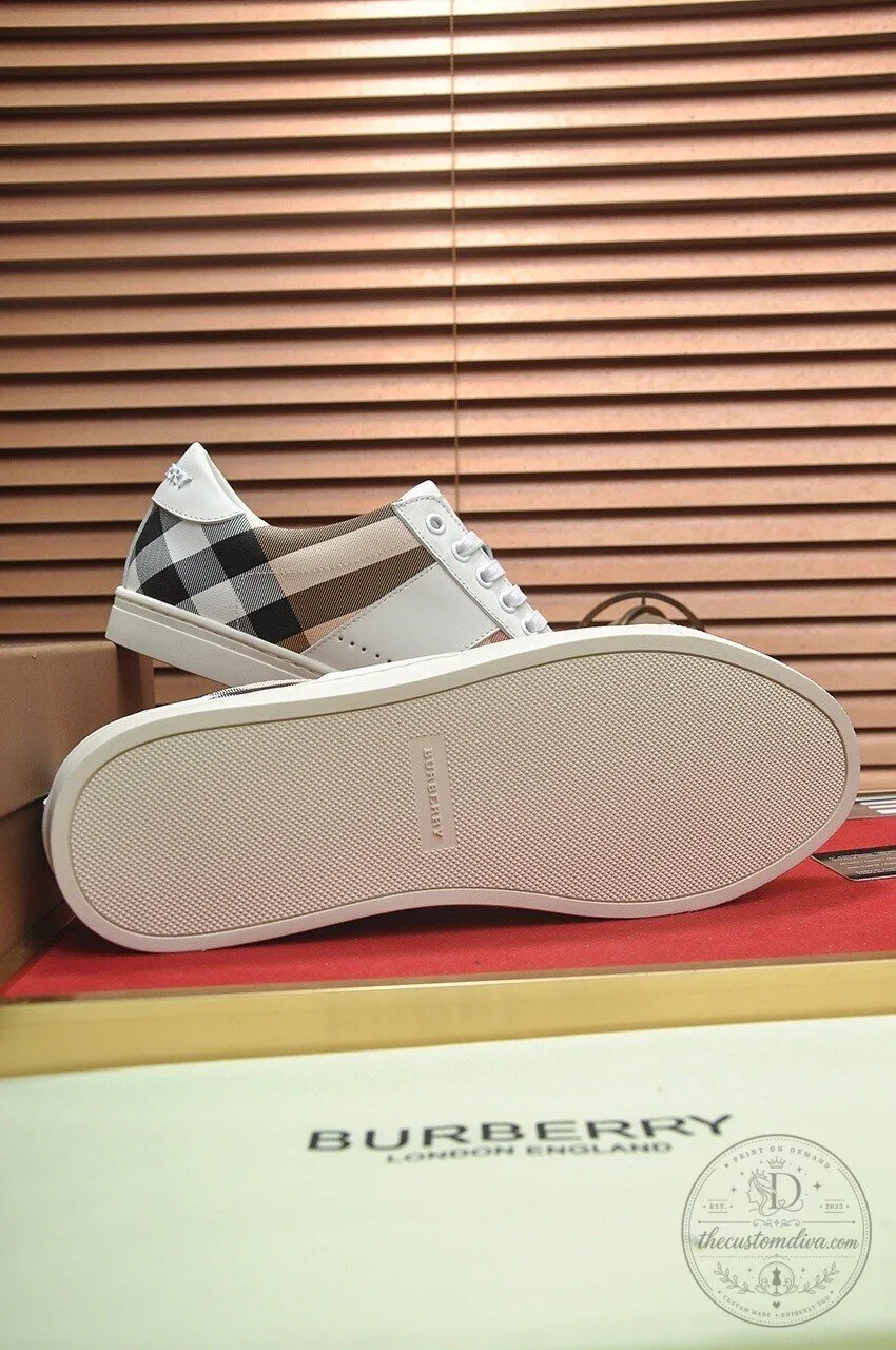 Burberry Check Pattern White Leather Lace-Up Casual Sneakers for Men 13 Burberry Check Pattern White Leather Lace-Up Casual Sneakers for Men