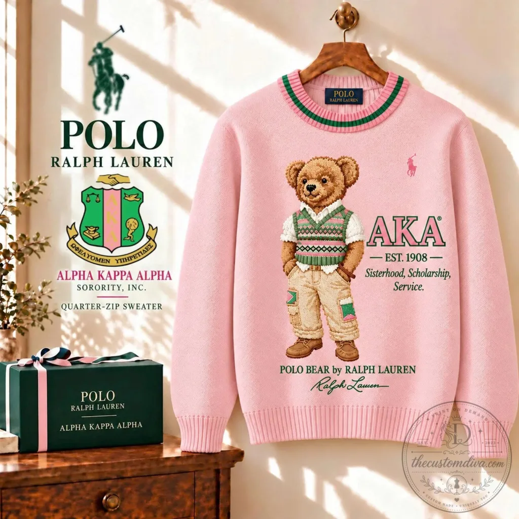 Alpha Kappa Alpha Sorority Pink Polo Bear by Ralph Lauren Crewneck Sweater
