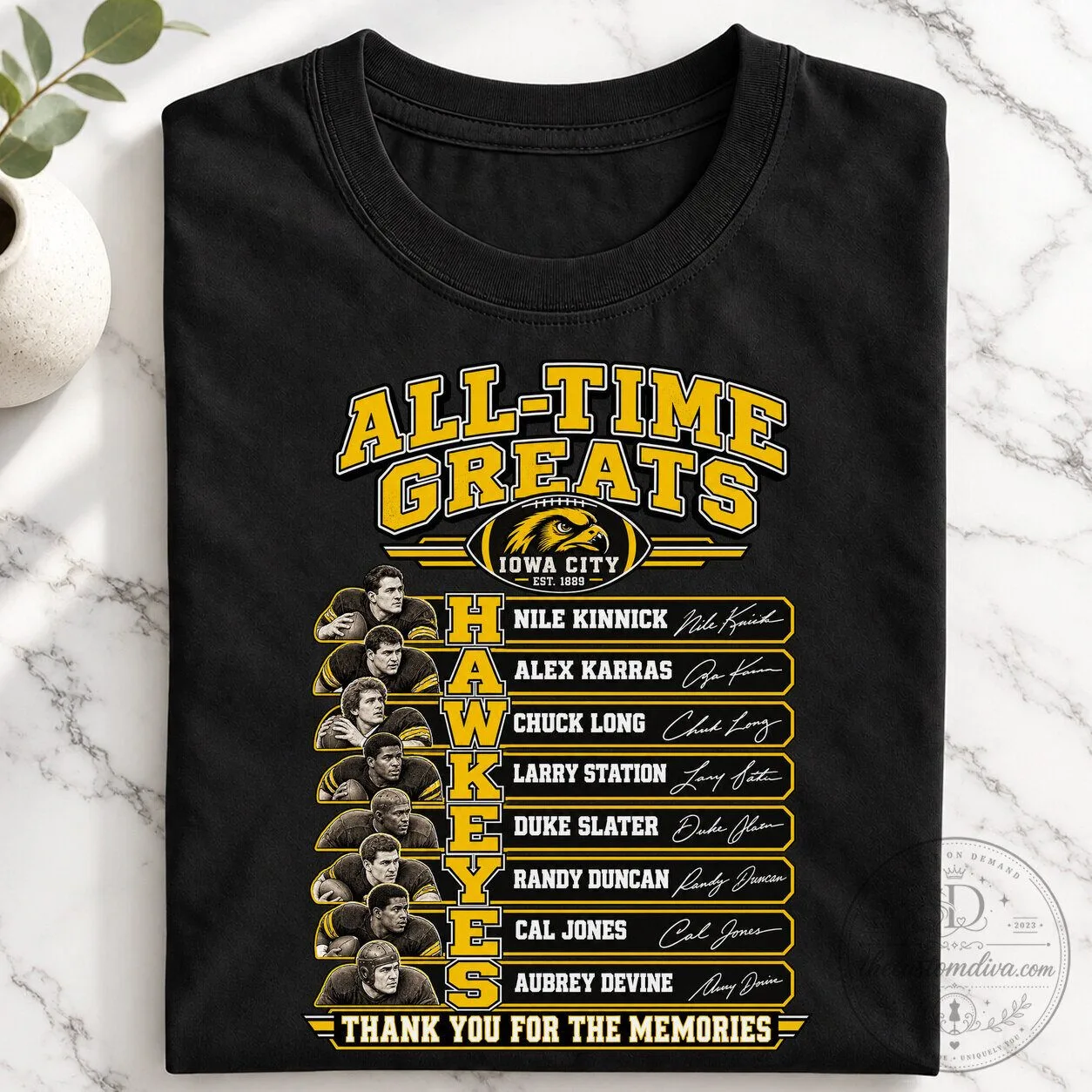 Iowa Hawkeyes All-Time Greats Football Players Signatures Black T-Shirt 1 Iowa Hawkeyes All-Time Greats Football Players Signatures Black T-Shirt