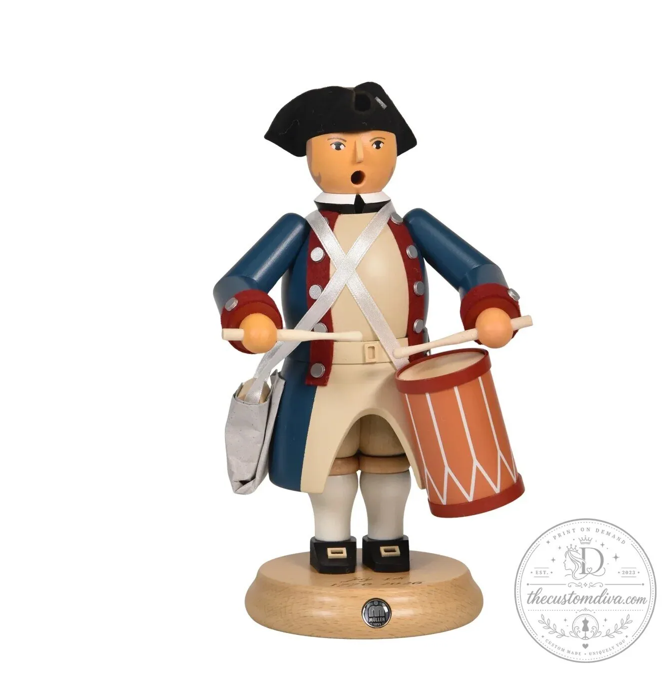 American Revolutionary War Soldier Drummer Wooden Incense Smoker Figurine