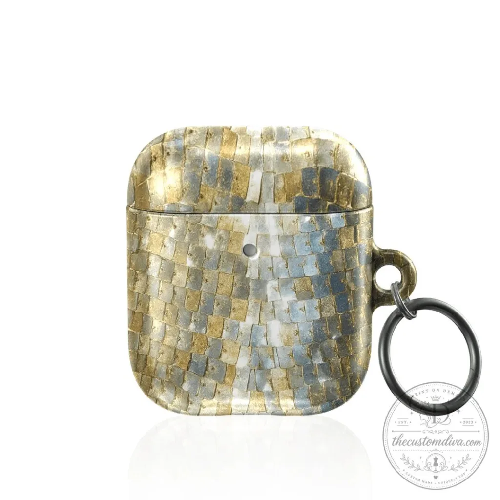 Gold and Silver Mosaic Pattern AirPods Case with Keychain