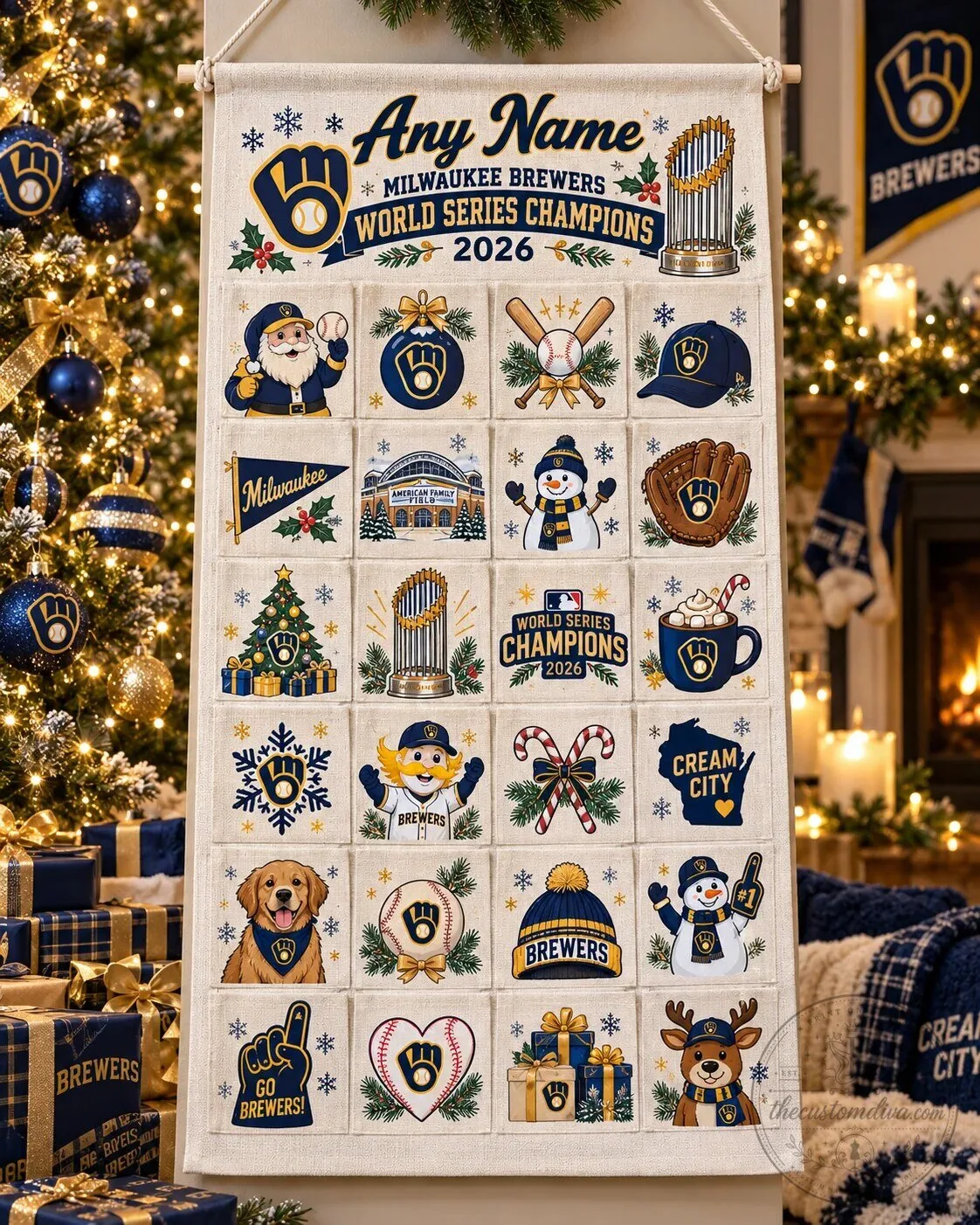 Personalized 2D Wall Advent Calendar for 2026 Milwaukee Brewers World Series Champions