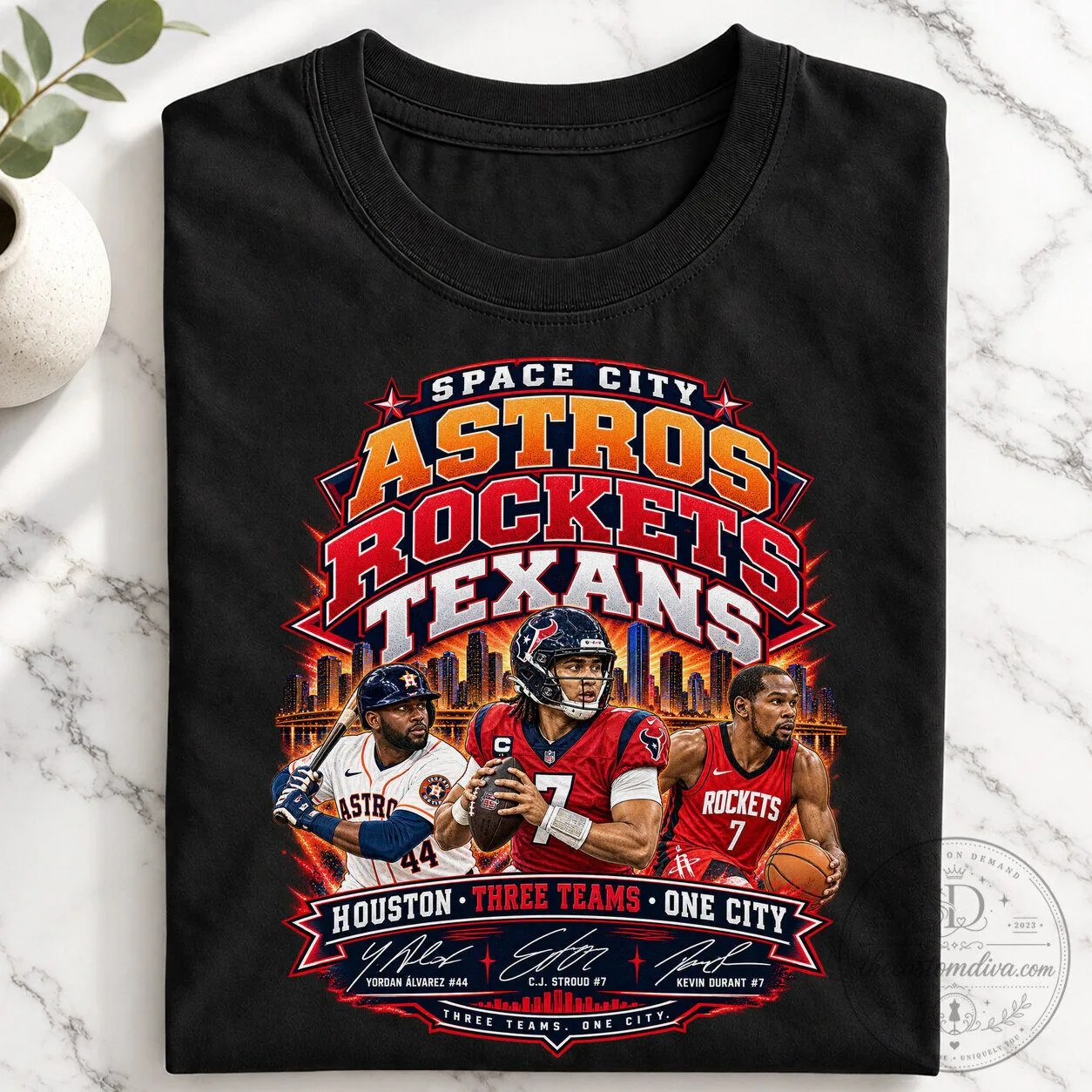 Houston Astros Rockets Texans Space City Three Teams One City Black T-Shirt