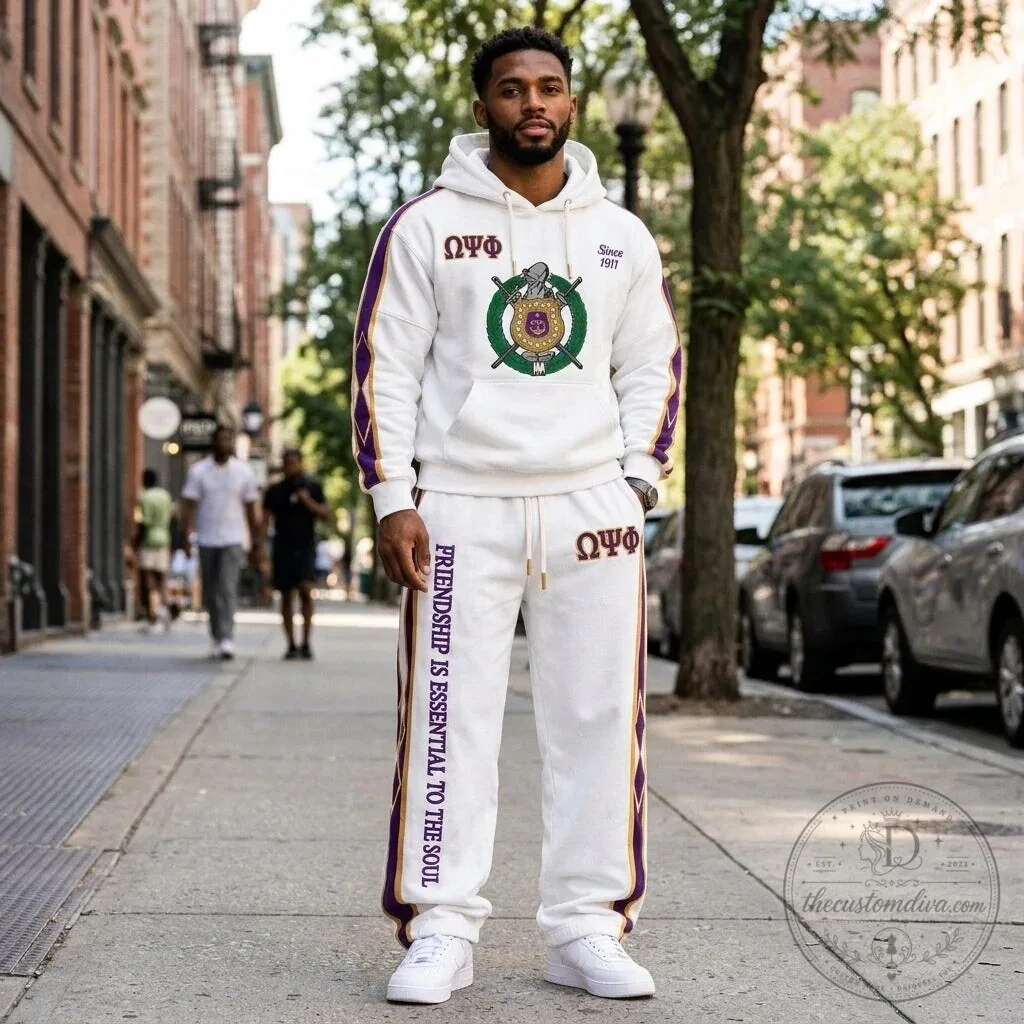 Omega Psi Phi Fraternity White Gold Purple Hoodie and Sweatpants Set 12 Omega Psi Phi Fraternity White Gold Purple Hoodie and Sweatpants Set